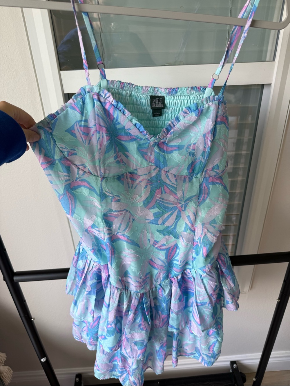 wild fable Mint Smocked Dress with Lavender & Pink Floral Trim - Picture 4 of 7
